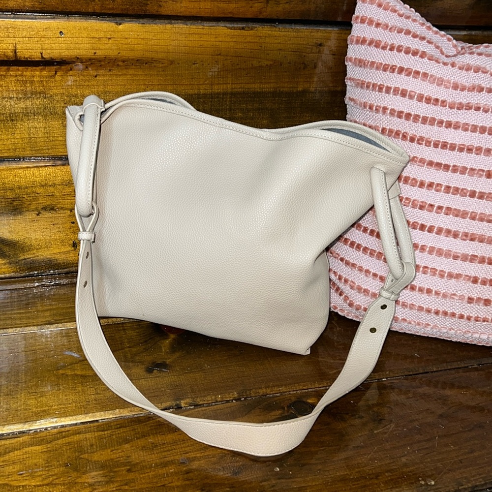 By Anthropologie Vegan Tan Pebbled Leather Slouchy Bag with Cosmetic Bag- OS
